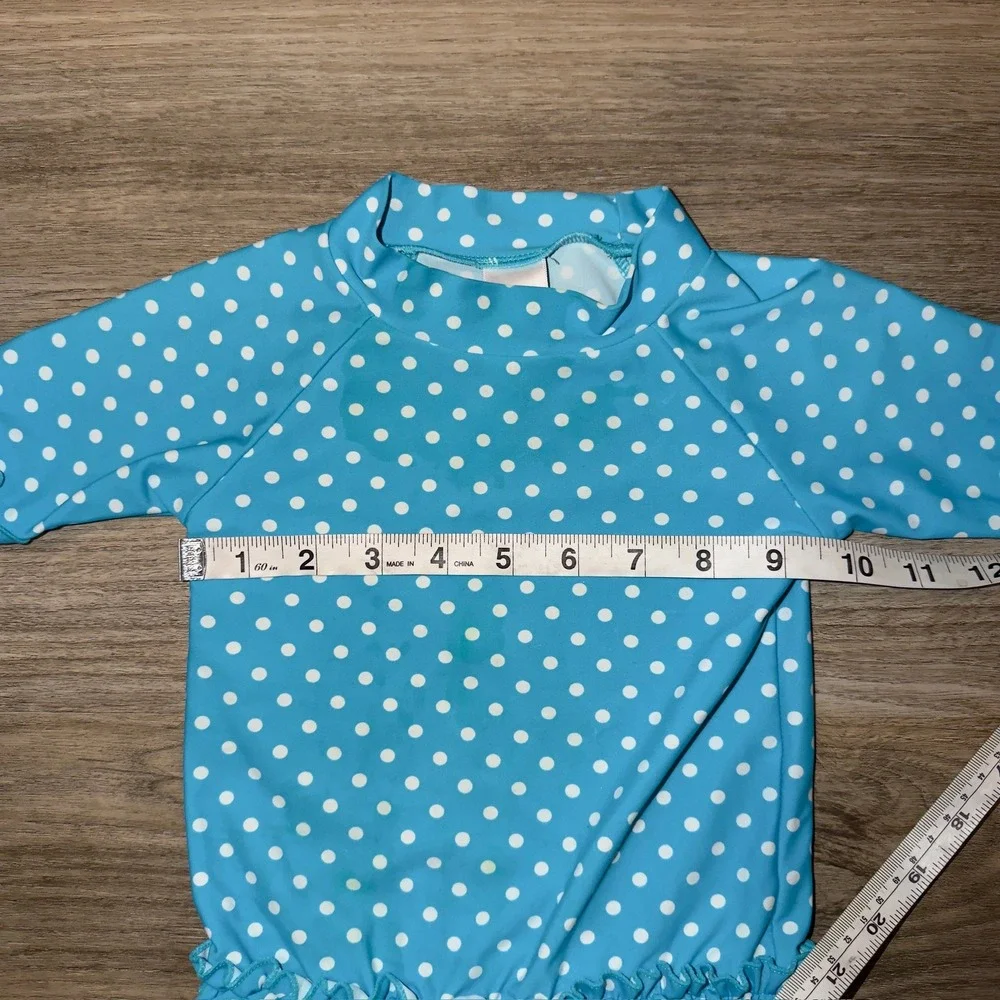 Ruffle Butts Baby Girls Blue‎ Polka Dot Rash Guard Swim Top 18-24 Months